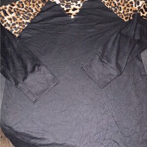 Black Top with Leopard Print Accent